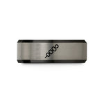 engraved rings for women – black & silver tungsten skewer wedding band