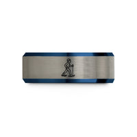unique presents for grandma – black & blue & grey tungsten snowshoer silhouette poles wedding band