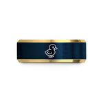 engraved jewelry for her – gold & blue tungsten gosling wedding band