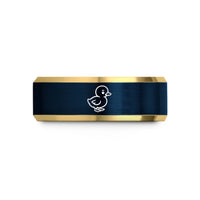 engraved jewelry for her – gold & blue tungsten gosling wedding band