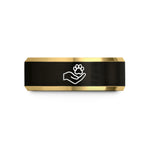 romantic present ideas women – black & gold tungsten helping hands paw wedding band