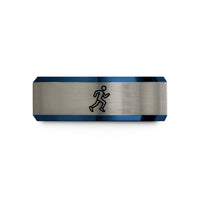 unique rings for her – black & blue & silver tungsten trail runner wedding band