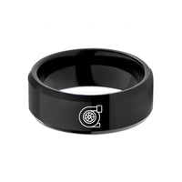 custom engraved promise rings – black tungsten turbocharger wedding band