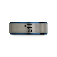 personalized presents for partner – black & blue & grey tungsten impact wrench wedding band