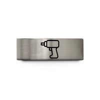 unique presents for her – black & blue & grey tungsten impact wrench wedding band