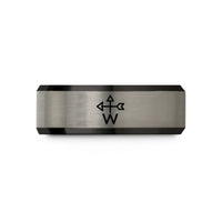 unique rings for women – black & blue & grey tungsten cardinal mark wedding band