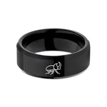 engraved rings for couples – black tungsten rhinoceros beetle wedding band