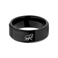 engraved rings for couples – black tungsten rhinoceros beetle wedding band
