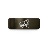 engraved rings for couples – gunmetal & black tungsten rhinoceros beetle wedding band
