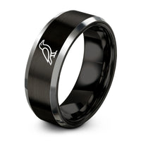 romantic rings for her – black & silver tungsten single raven silhouette ring