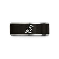gifts for her rings – black & silver tungsten single raven silhouette wedding band