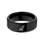 tungsten rings for her – black tungsten single raven silhouette wedding band