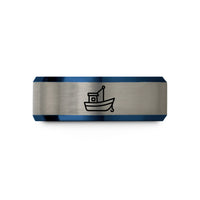 fashion rings for her – blue & gray tungsten fishing boat wedding band