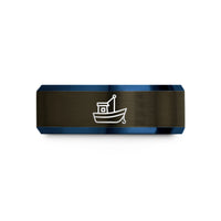 her wedding bands gold – gunmetal & blue tungsten fishing boat wedding band
