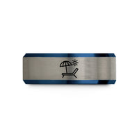 engraved rings for couples – black & blue & gray tungsten umbrella chair wedding band