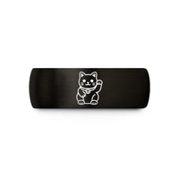 custom engraved rings – black & rose gold tungsten lucky cat wedding band