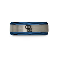 custom friend band present – blue & silver tungsten scoreboard whistle wedding band