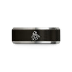 thoughtful presents for her – black & gray tungsten gavel over globe wedding band