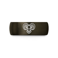 engraved jewelry for her – gunmetal & black tungsten ram wedding band