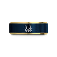 personalized rings for men – gold & blue tungsten mother hen chicks wedding band