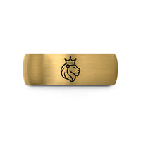 engraved jewelry for her – black & gold tungsten lion silhouette crown wedding band