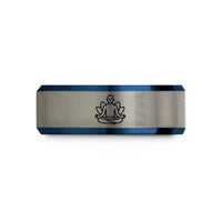 best presents for partner – black & blue & gray tungsten meditator pose wedding band