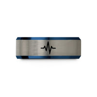 engraved rings for couples – blue & silver tungsten ecg line wedding band