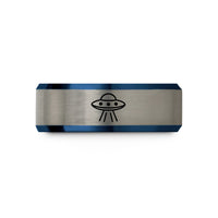 personalized presents for girlfriend – blue & silver tungsten ufo wedding band