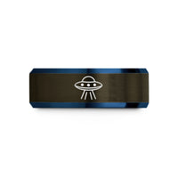 tungsten rings for couples – gunmetal & blue tungsten ufo wedding band
