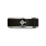 couples promise ring set – black & grey tungsten distance arrow wedding band