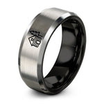 unique presents for men – black & silver tungsten log cabin pine ring
