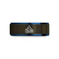 unique presents for him – gunmetal & blue tungsten mitre peak wedding band