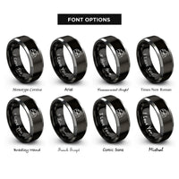 font options for inside engraving on black & silver valley rings