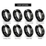 font options for inside engraving on black & silver valves rings