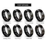 font options for inside engraving on black & grey vampire couple silhouette rings