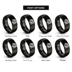 font options for inside engraving on black vampire couple silhouette rings