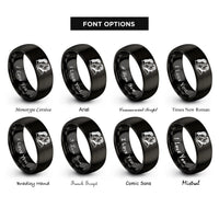 font options for inside engraving on black vampire couple silhouette rings