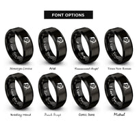font options for inside engraving on black vampire couple silhouette rings
