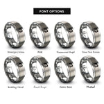 font options for inside engraving on silver vampire couple silhouette rings