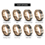 font options for inside engraving on rose gold vampire couple silhouette rings