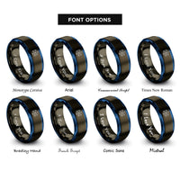 font options for inside engraving on gunmetal & blue vector equilibrium cuboctahedron rings
