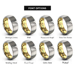 font options for inside engraving on gold & gray vegan v leaf rings