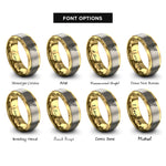 font options for inside engraving on gold & grey vegan v leaf rings