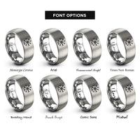font options for inside engraving on grey vegvisir nordic compass rings
