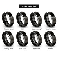 font options for inside engraving on black & grey vegvsir icelandic compass rings