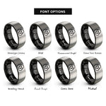 font options for inside engraving on black & grey venn knot rings