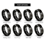 font options for inside engraving on black & gray venn knot rings
