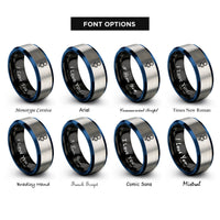 font options for inside engraving on black & blue & gray venus rings