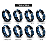font options for inside engraving on blue & silver venus rings