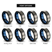 font options for inside engraving on black & blue & grey venus crescent phase rings